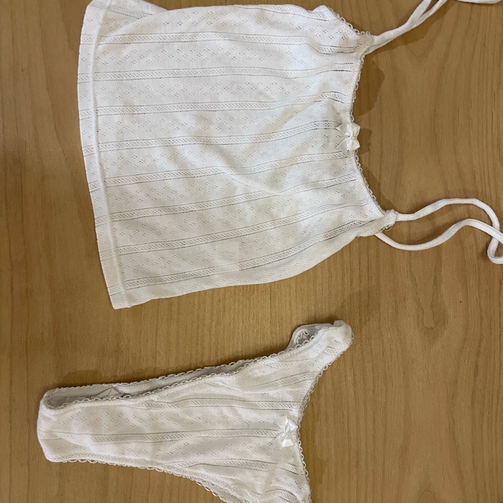 Rumored White Lace Camisole and Panty Set